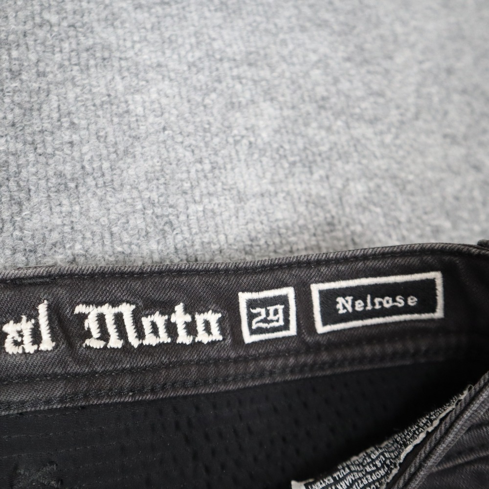 Rock Revival Moto Men Black Distressed Biker Jeans Slim Fit Ribbed Details READ - Picture 10 of 16